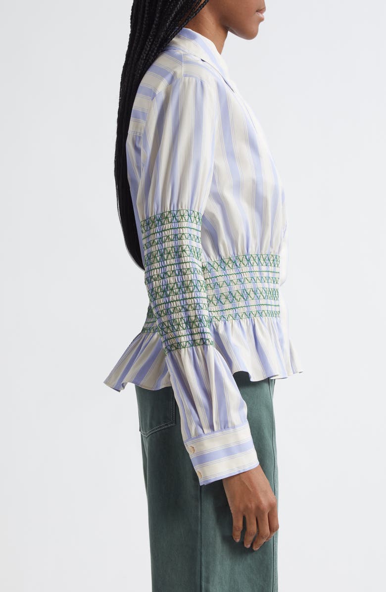 Stine Goya Stripe Smock Detail Organic Cotton Button-Up Shirt, Alternate, color, Pastel Stripes