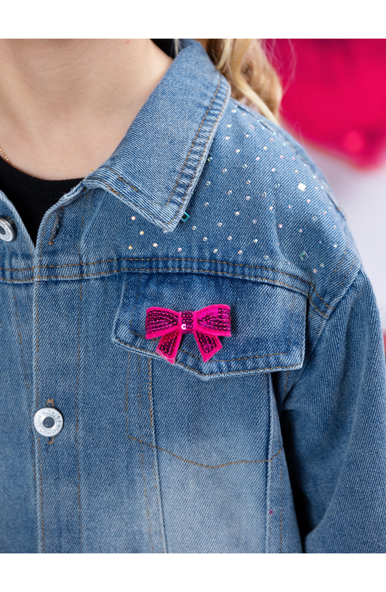 Mia Belle Girls Ellaria Sequin Bow Denim Jacket, Alternate, color, Blue