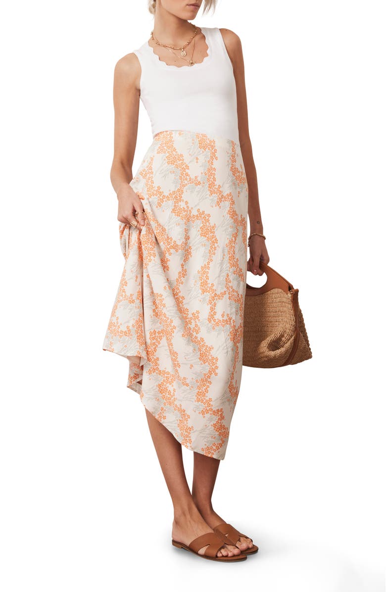 MINT VELVET Print Midi Slip Skirt, Alternate, color, Cream