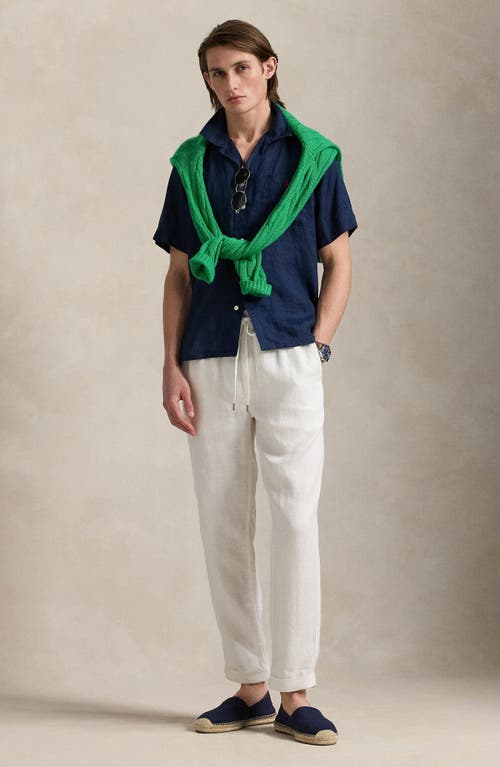 Polo Ralph Lauren Classic Fit Linen Camp Shirt Man Shirt Navy Blue Size L Linen In Newport Navy
