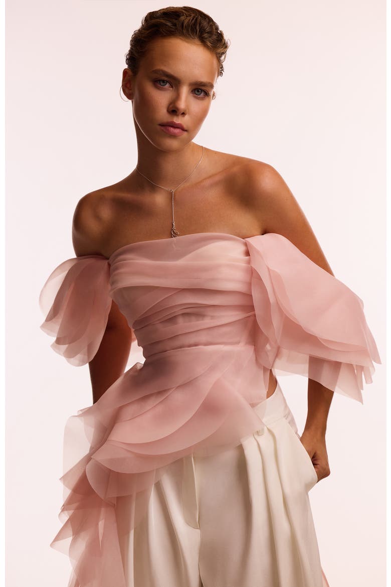Off-Shoulder Organza Formal Occasion Blouse with Ruffles, Main, color, Misty Rose
