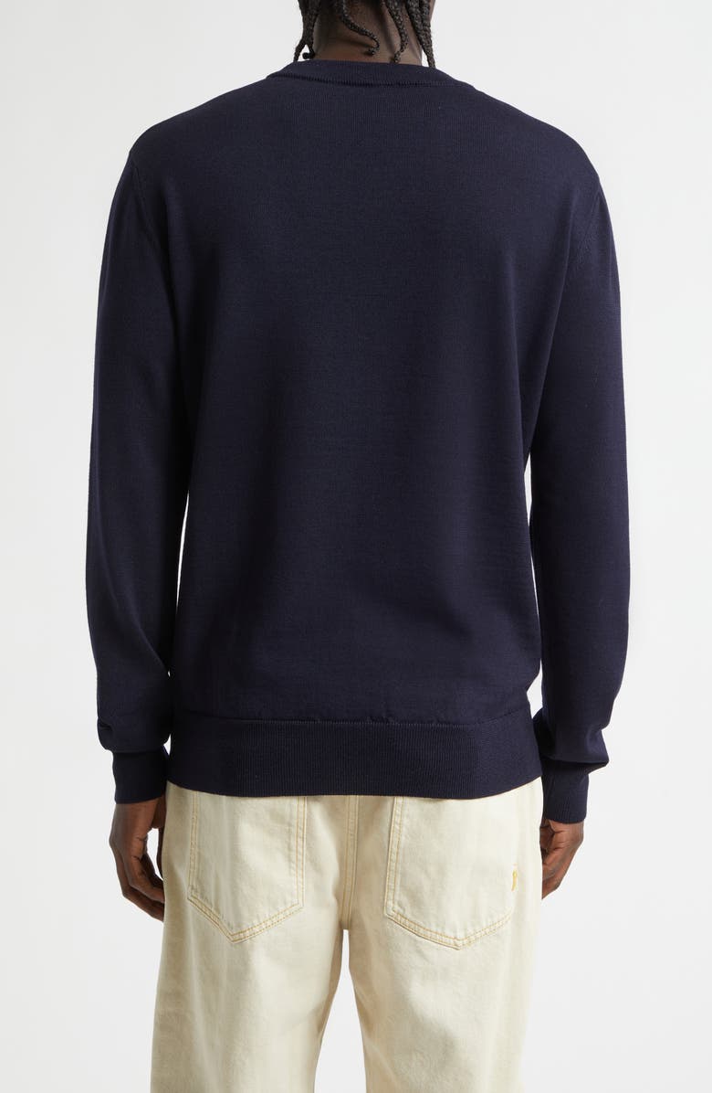 Balmain Paris Logo Jacquard Merino Wool Sweater, Alternate, color, Navy/ Natural