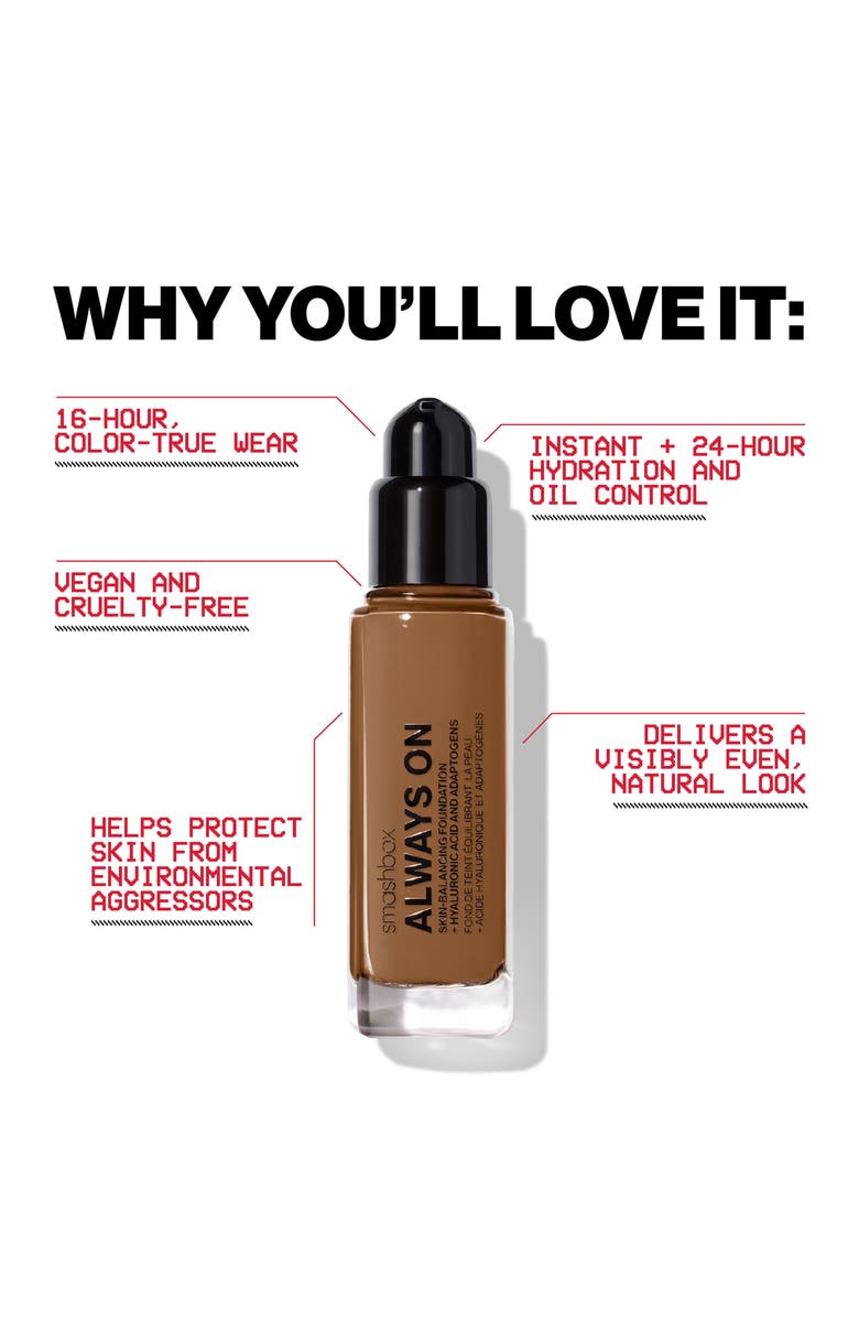 Smashbox Always On Skin-Balancing Foundation with Hyaluronic Acid & Adaptogens, Alternate, color, D10n