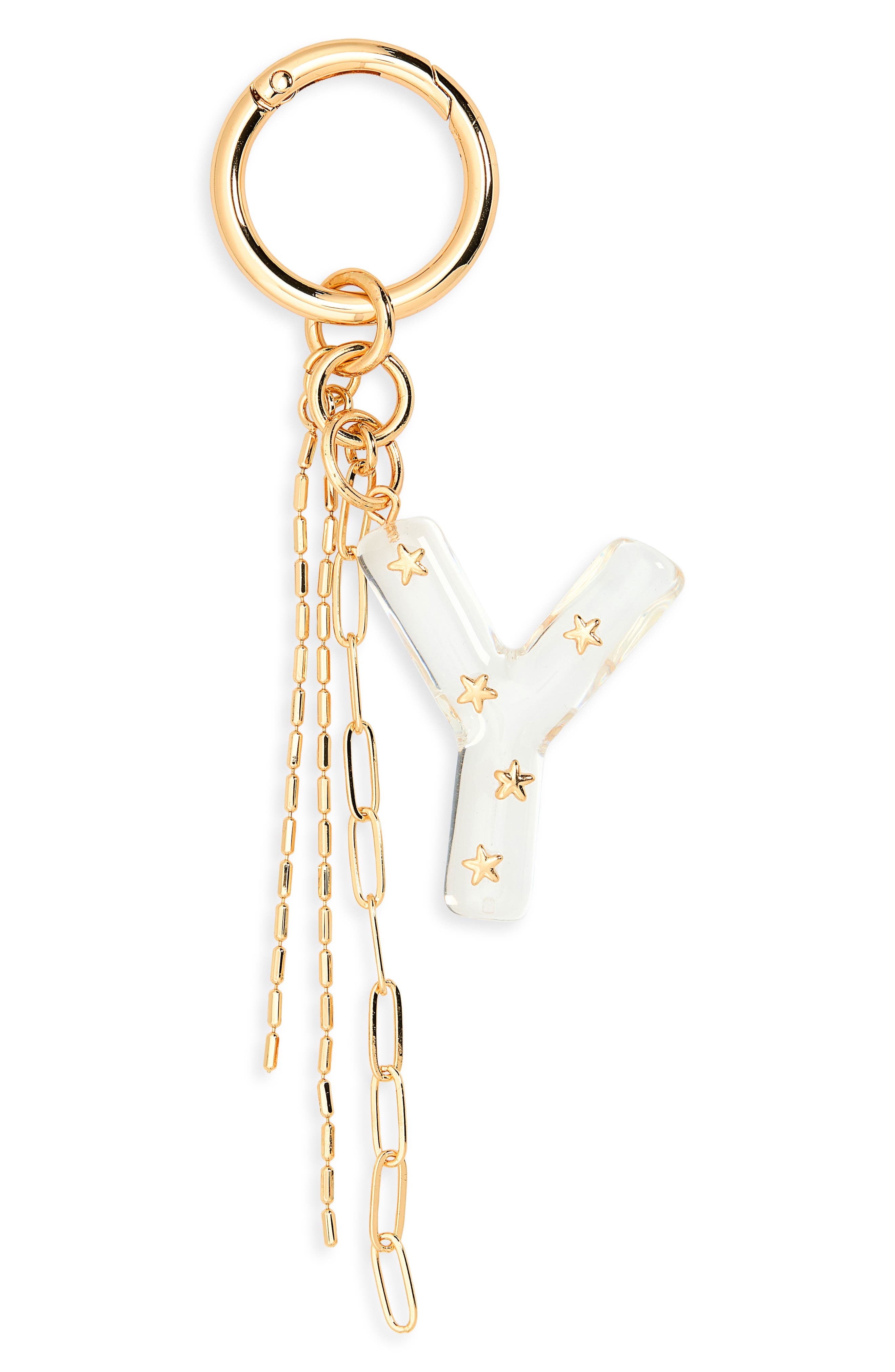 Star Studded Initial Bag Charm, Main, color, Y- CLEAR- GOLD