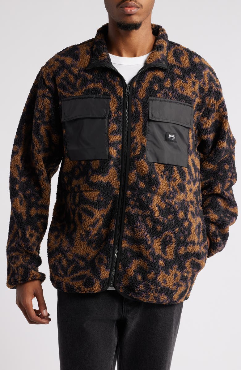 Vans Debrusk Loose Fit Leopard Print Fleece Jacket, Alternate, color,