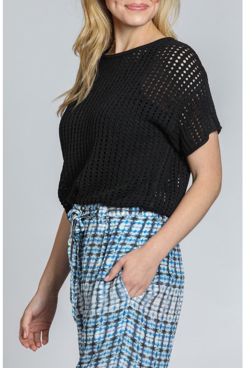 Open Stitch Short Sleeve Sweater, Alternate, color, BLACK