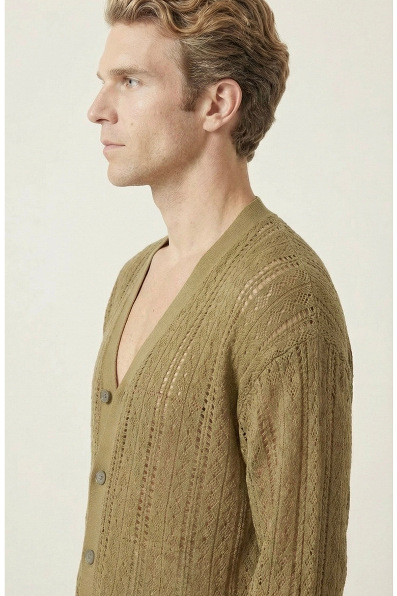 Open Knit V-Neck Cardigan, Alternate, color, Olive Green