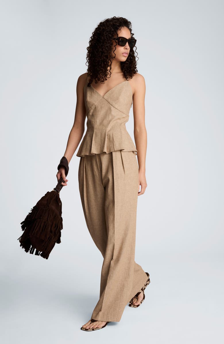 Kenneth Cole Pleat Hem Linen Blend Camisole, Alternate, color, Mesa Taup/ Melange