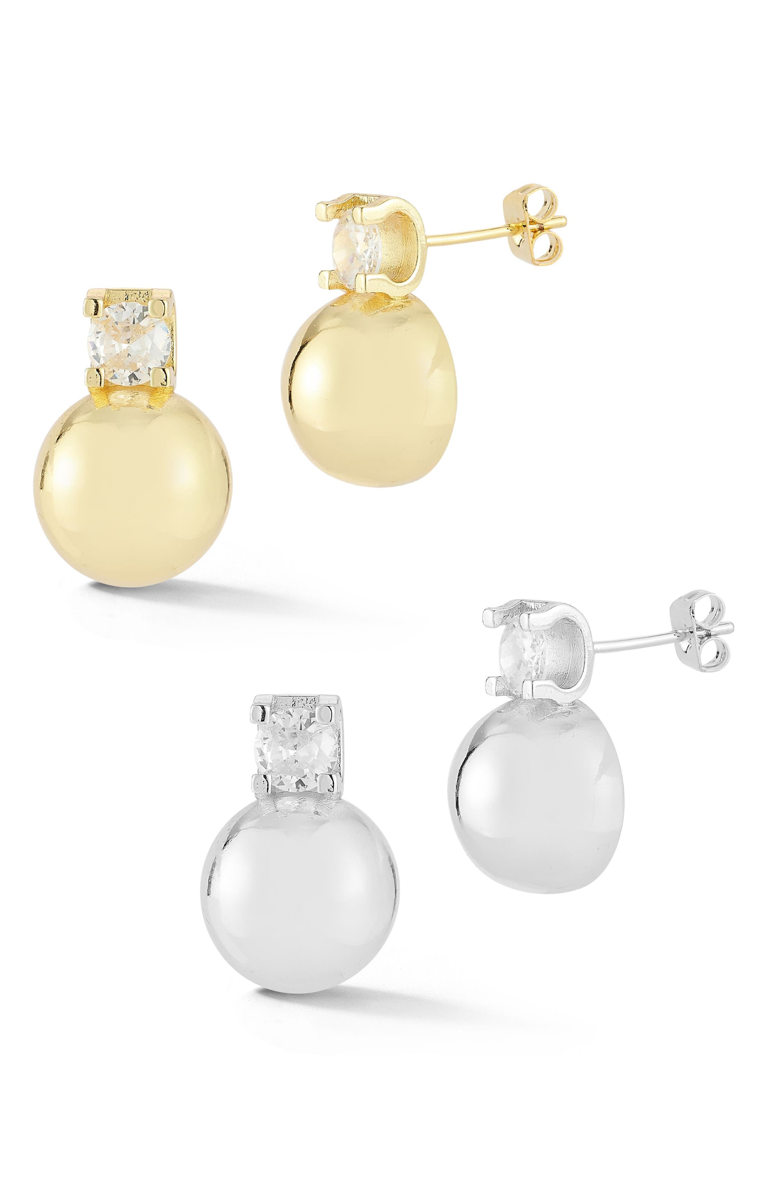 Two-Tone Ball Stud Earrings Set