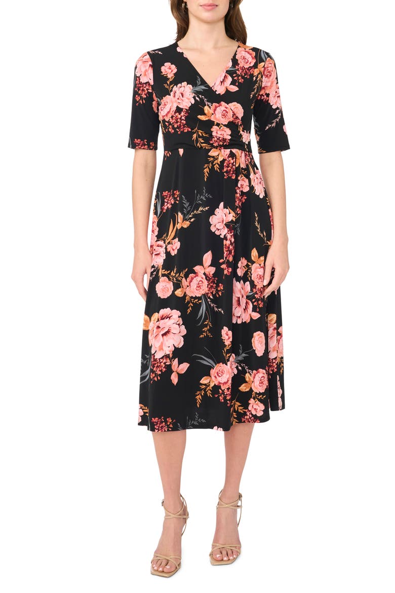 V-Neck Faux Wrap Midi Dress, Main, color, CANDLELIGHT PEACH