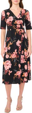 MSK V-Neck Faux Wrap Midi Dress