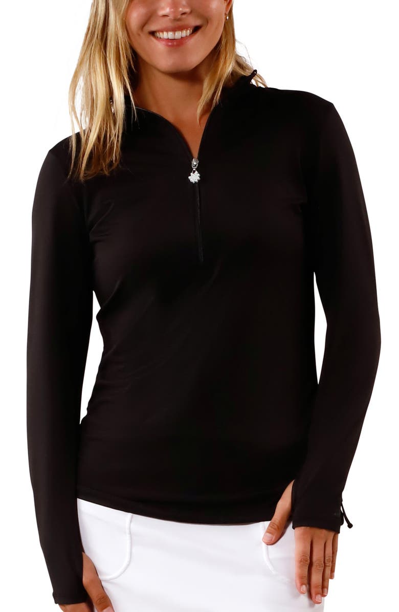 UV Skinz Long Sleeve Half Zip Ruched Sun Shirt, Main, color, Black