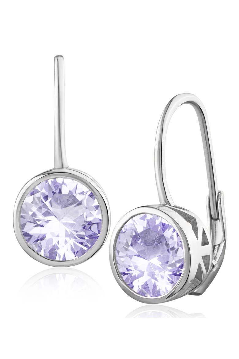 Bezel Cubic Zirconia Birthstone Drop Earrings, Main, color, ALEXANDRITE/ SILVER