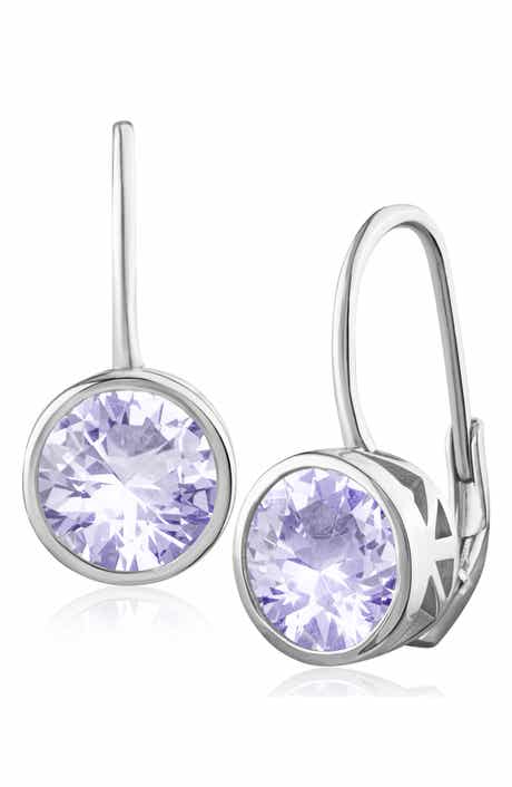 Bezel Cubic Zirconia Birthstone Drop Earrings