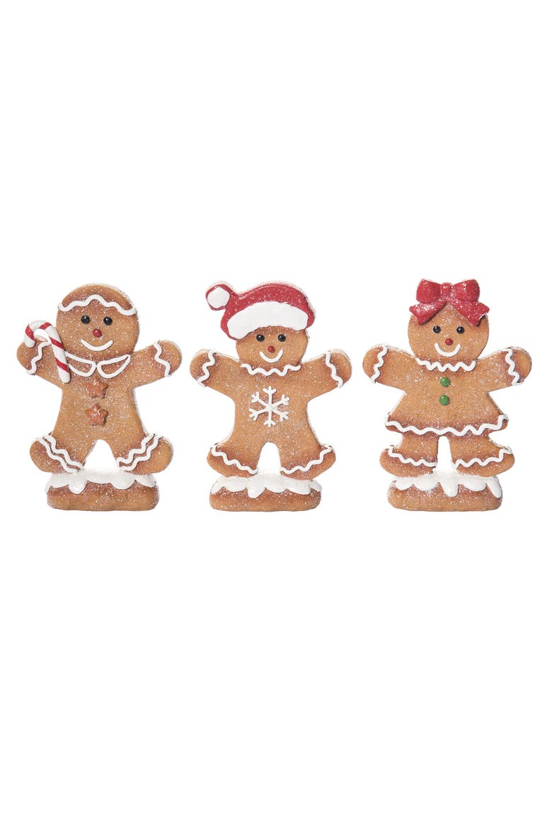 Gingerbread Cookie Figurine Set of 3 Christmas Decor, Main, color, Brown