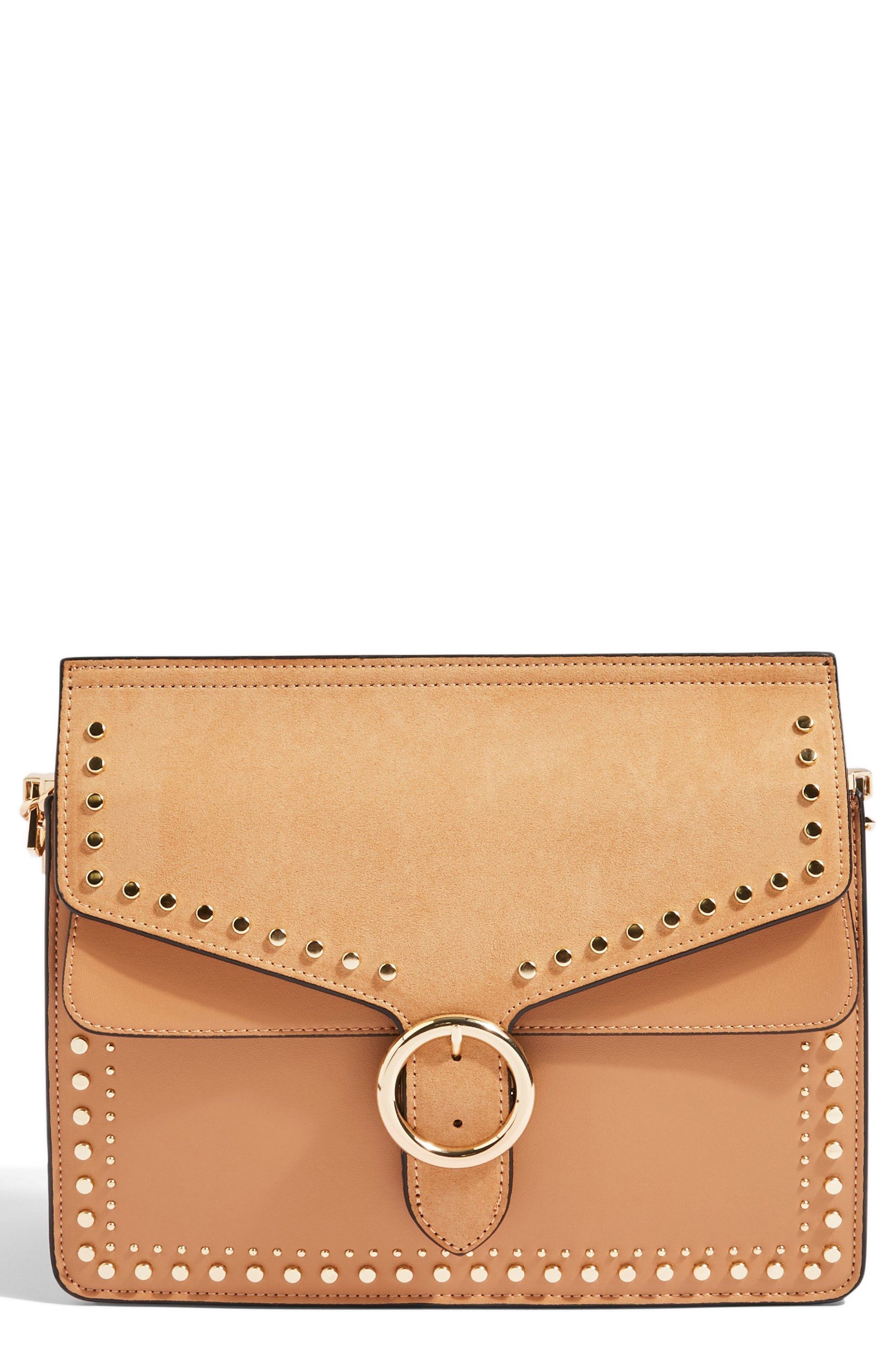 Peony Studded Shoulder Bag, Main, color, TAN