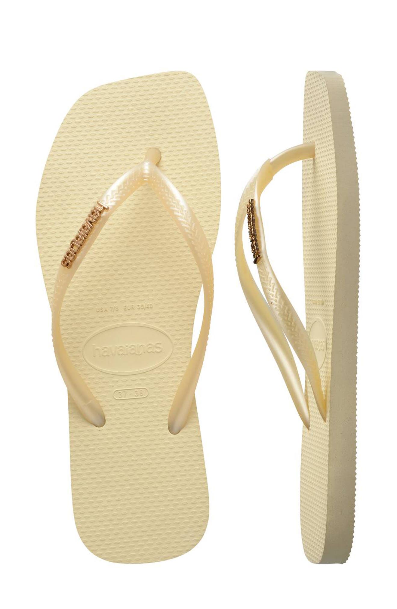 Havaianas Slim Square Logo Flip Flop, Alternate, color, Buttercream