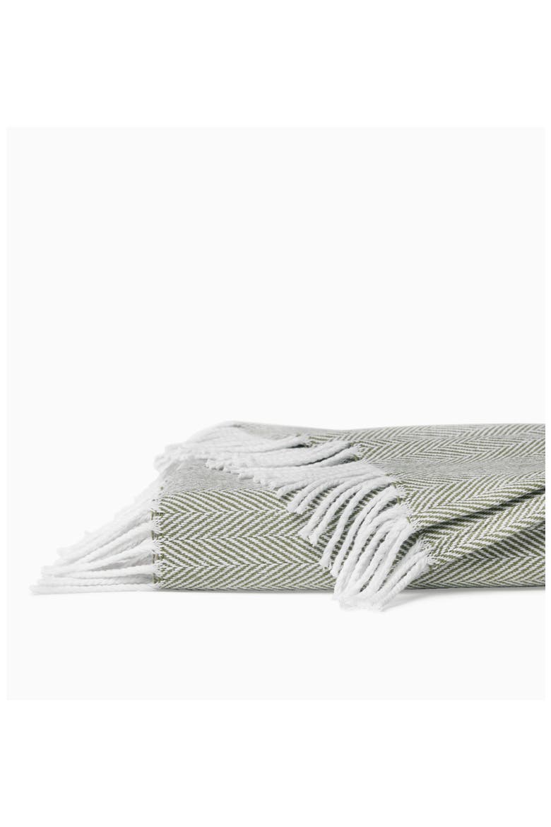 Celine Fringed Herringbone Cotton Throw, Main, color, WHITE/ WILLOW