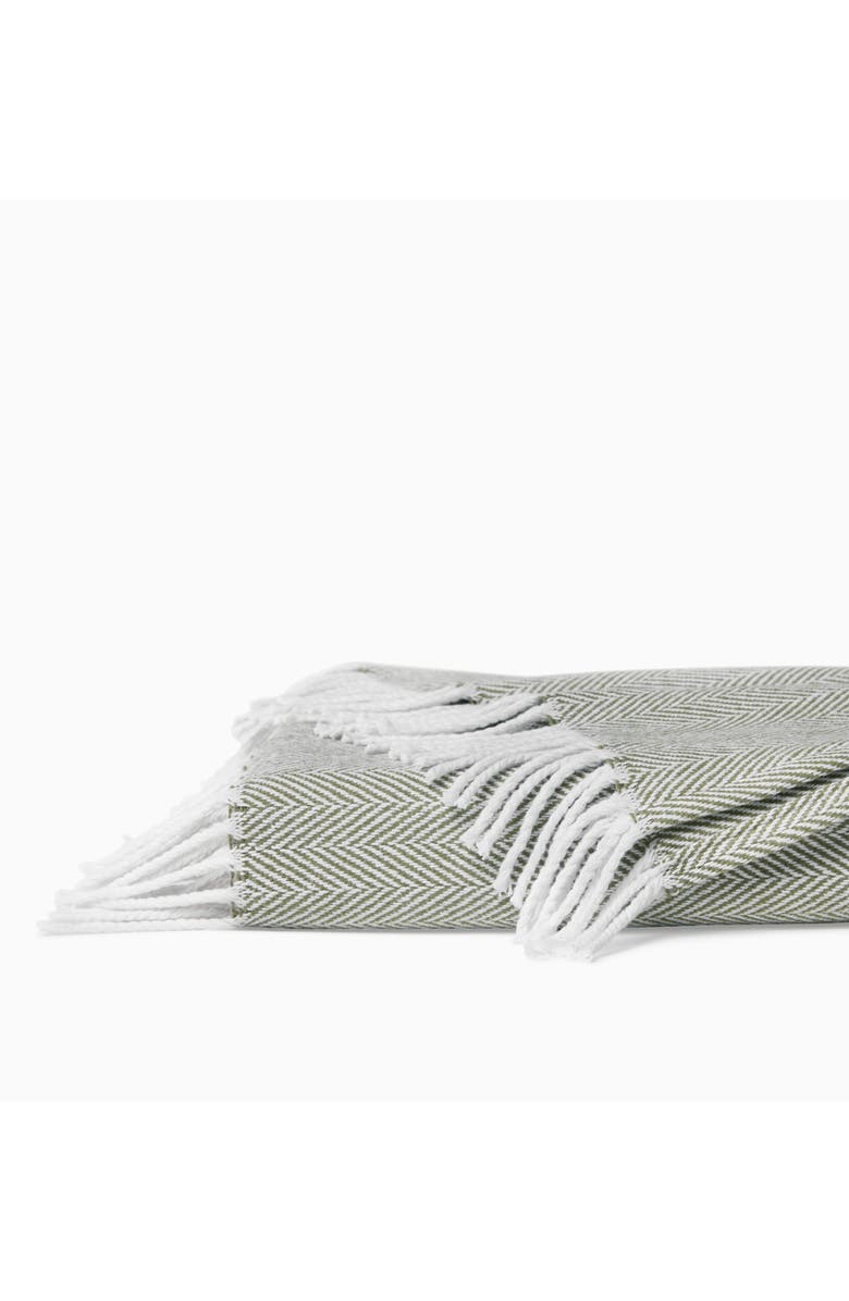 SFERRA Celine Fringed Herringbone Cotton Throw, Main, color, White/ Willow