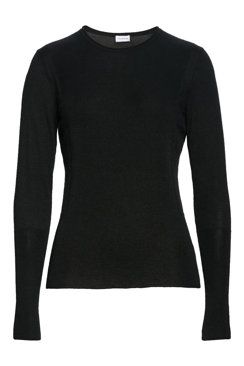 Fitted Cashmere Crewneck Sweater, Alternate, color, BLACK