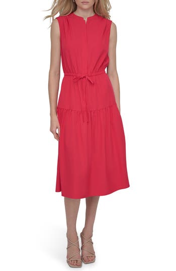 DKNY DKNY SLEEVELESS TIERED MIDI DRESS