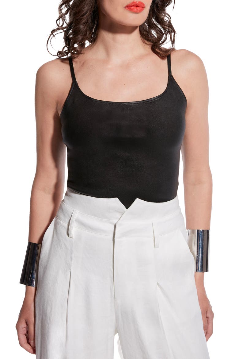 Memphis Stretch Leather Tank, Main, color, BLACK