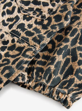 Kids' Leopard Print Puff Sleeve Denim Dress
