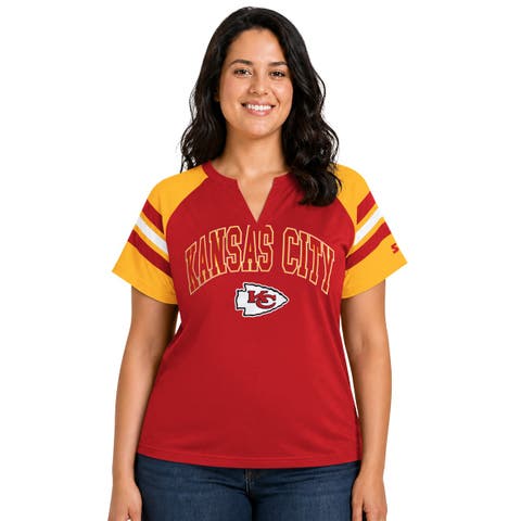 Women's Starter  Red Kansas City Chiefs Plus Size Game On Notch Neck Raglan T-Shirt