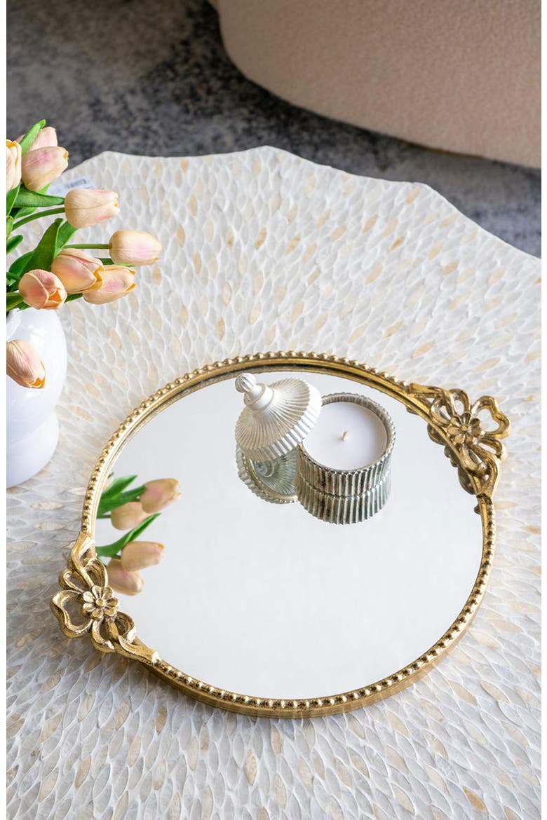 Ornate Round Mirror Tray, Alternate, color, GOLD