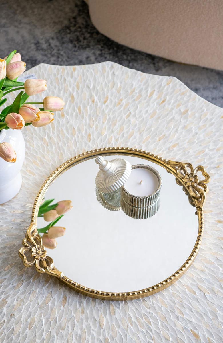 A & B Home Ornate Round Mirror Tray, Alternate, color, Gold