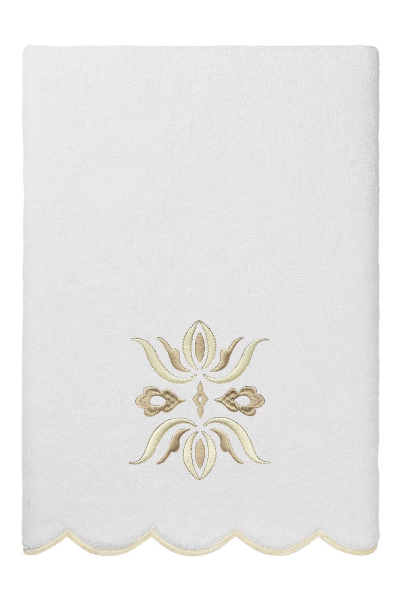Flower Crest Scallop 3-Piece Towel Set, Alternate, color, WHITE/ BEIGE