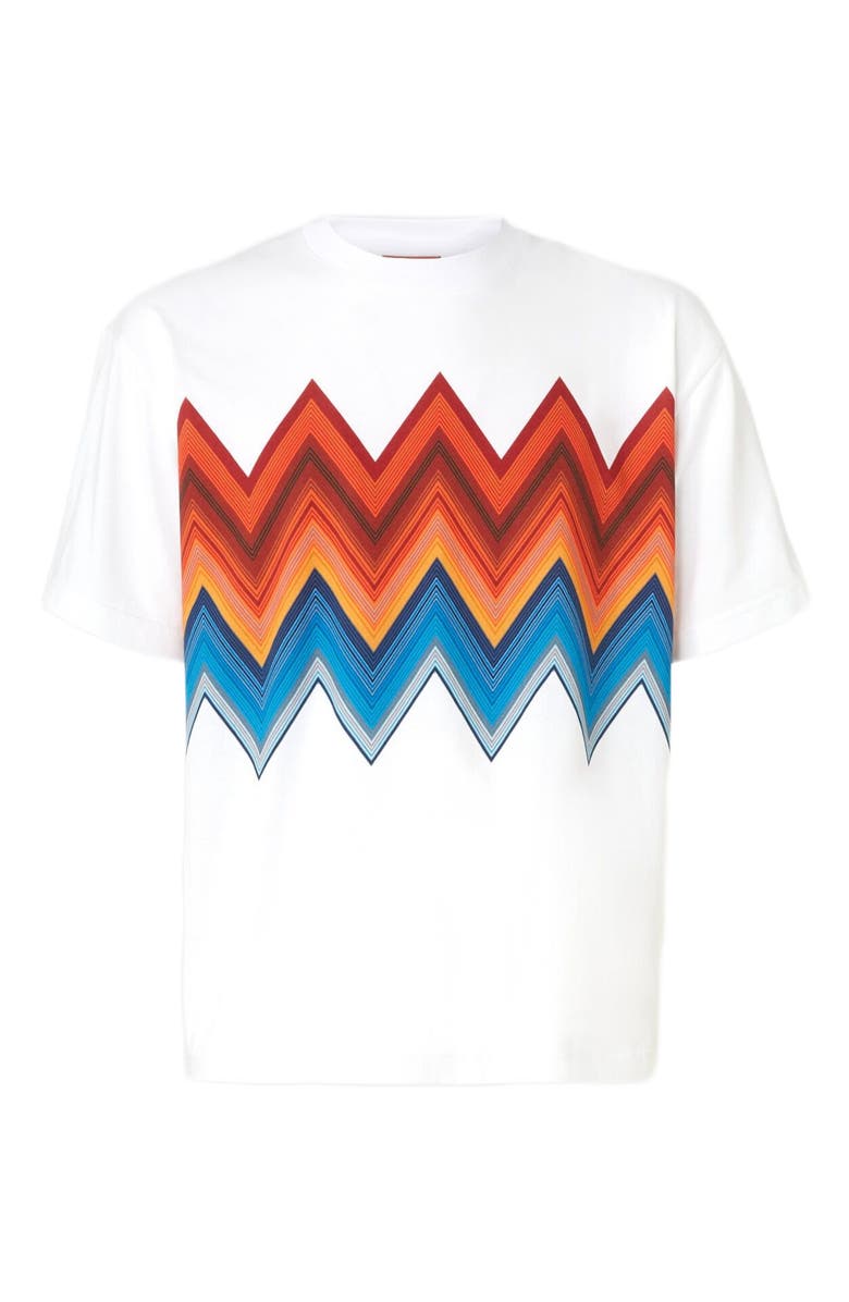 Missoni Cotton Crewneck T-shirt With Macro Zigzag Print, Alternate, color, White  & Orange