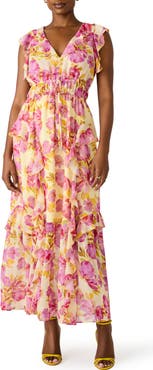 Steve Madden Crosby Floral Print Ruffle Maxi Dress
