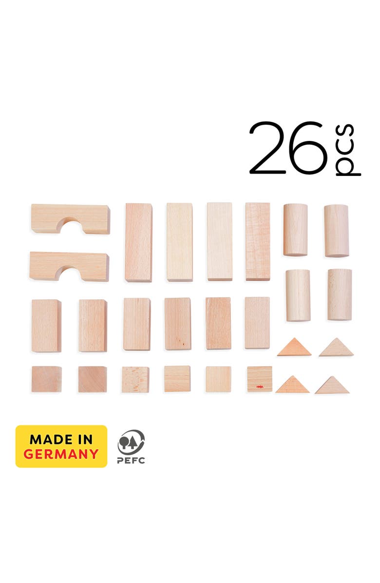 HABA Wooden Building Blocks 26 Piece Set Open-Ended Stacking Toys, Toddler Blocks, and Wooden Toys Made in Germany for Creative Play and Learning, Alternate, color, Tan