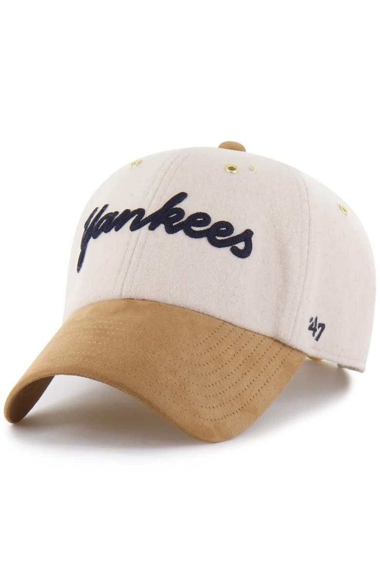 Stoney Clover Lane X '47 Men's '47 x Stoney Clover Lane Natural/Tan New York Yankees Script Charm Clean Up Adjustable Hat, Alternate, color, Natural