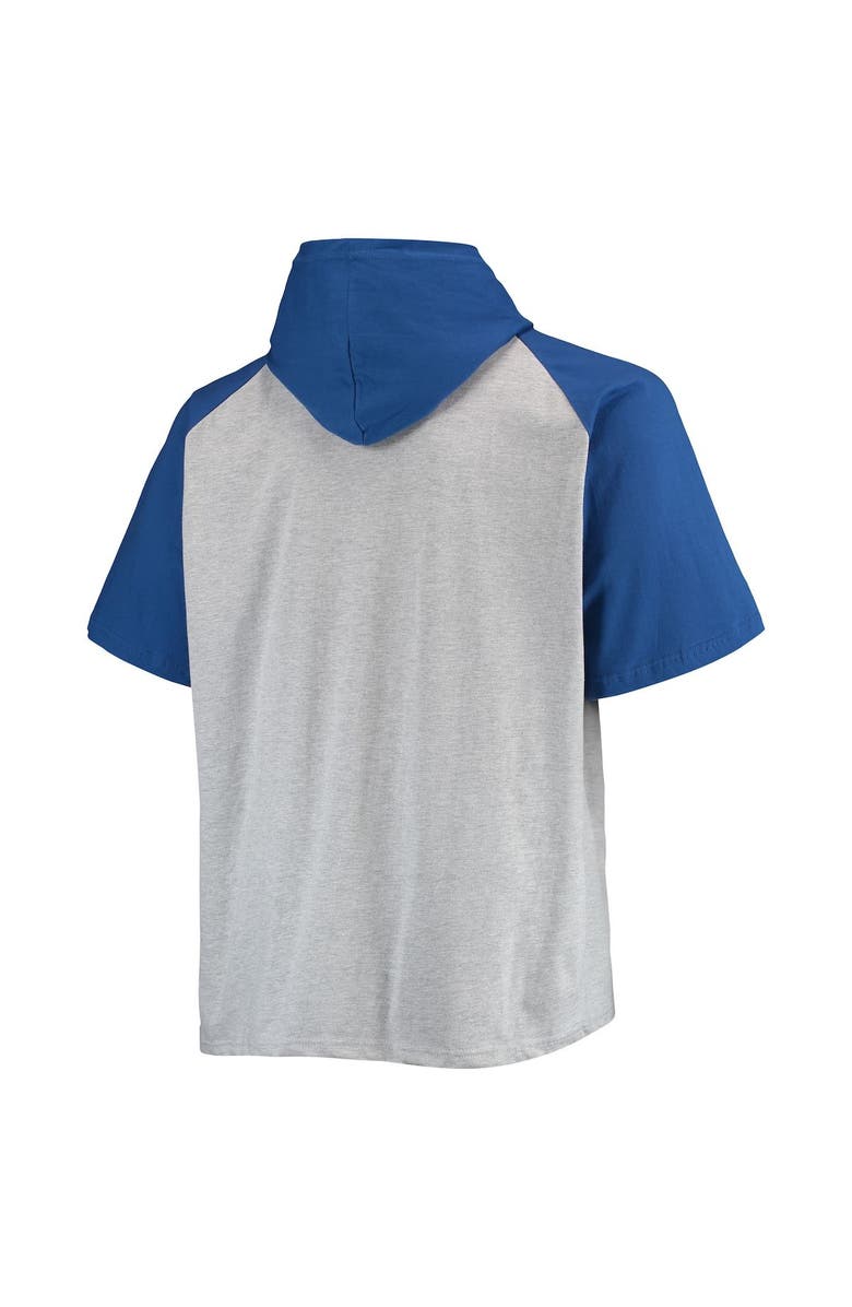 PROFILE Men's Heathered Gray/Royal Los Angeles Rams Big & Tall Raglan Short Sleeve Pullover Hoodie, Alternate, color, 