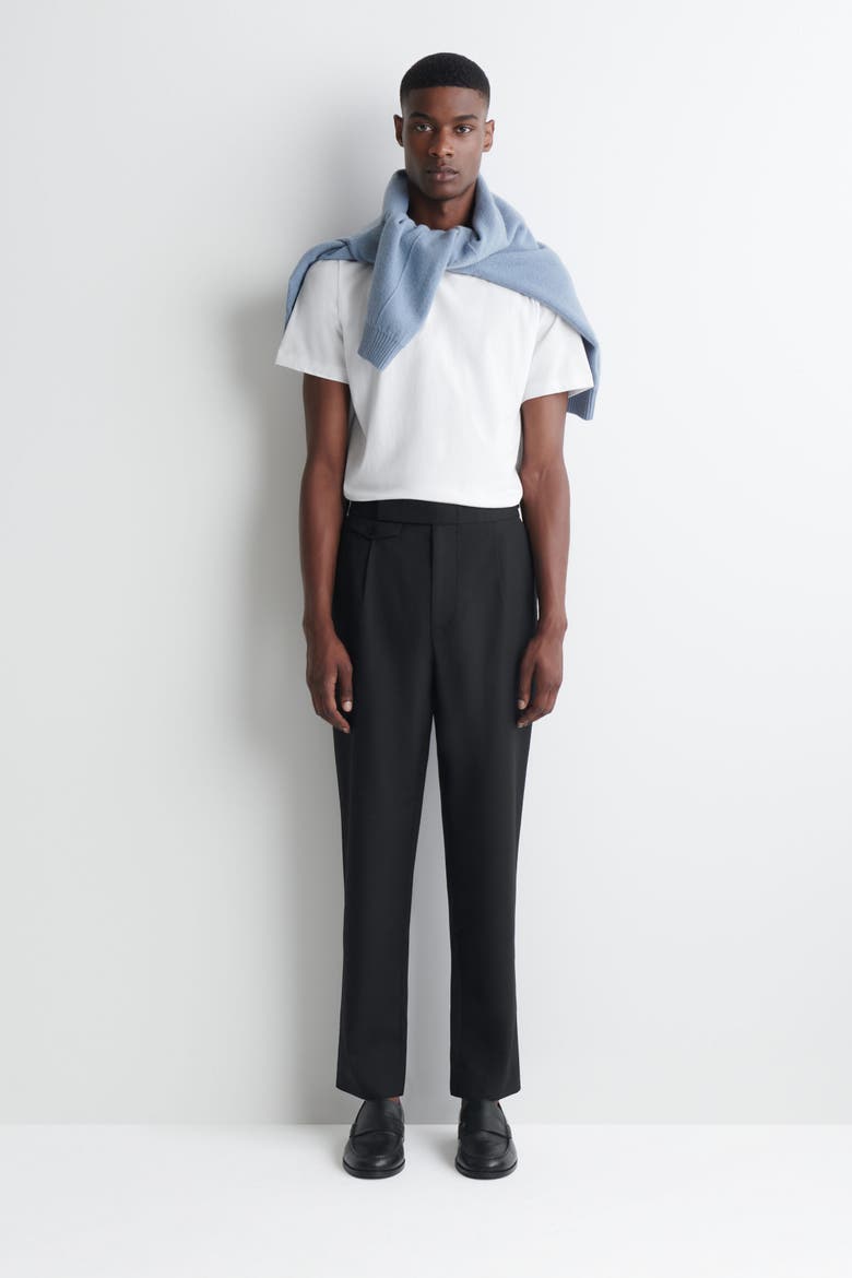 Wool Slim-Fit Straight-Leg Pants, Main, color, BLACK