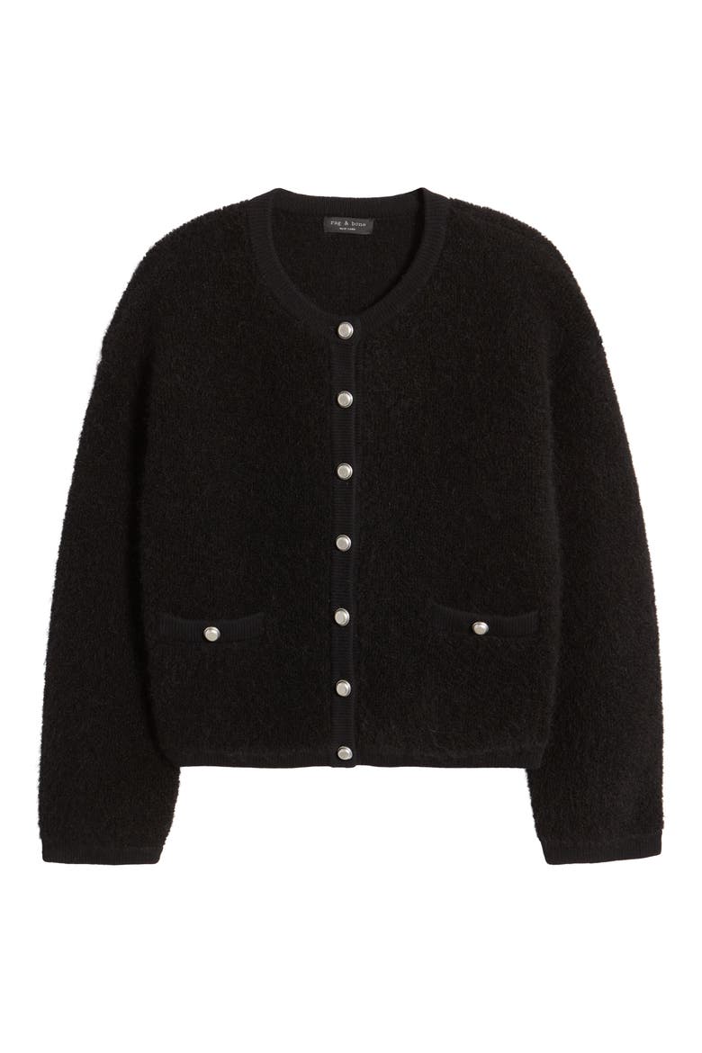 Kaia Boxy Bouclé Cardigan, Alternate, color, BLACK
