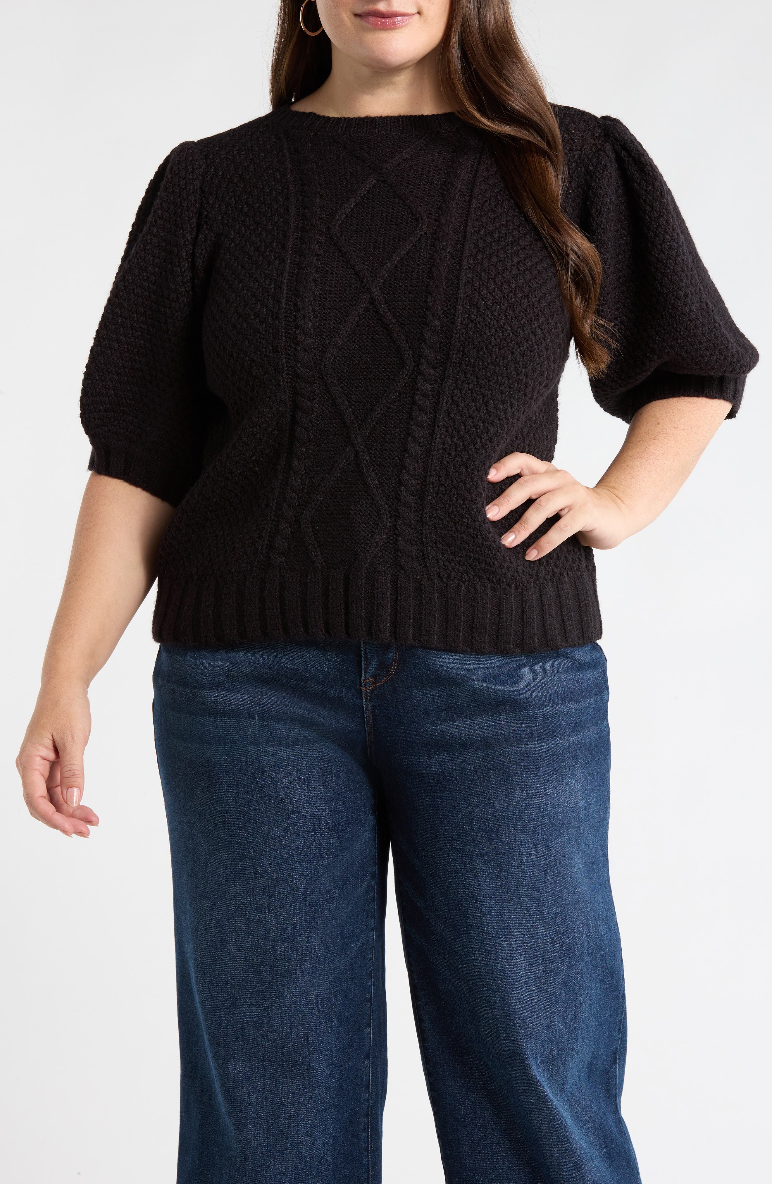 Puff Sleeve Cable Stitch Sweater
