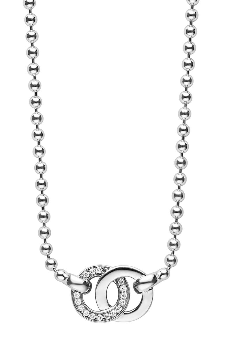 Signature Caviar Interlocking Diamond Link Pendant Necklace, Main, color, SILVER