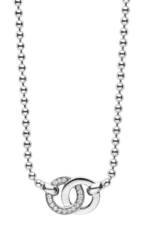 Signature Caviar Interlocking Diamond Link Pendant Necklace
