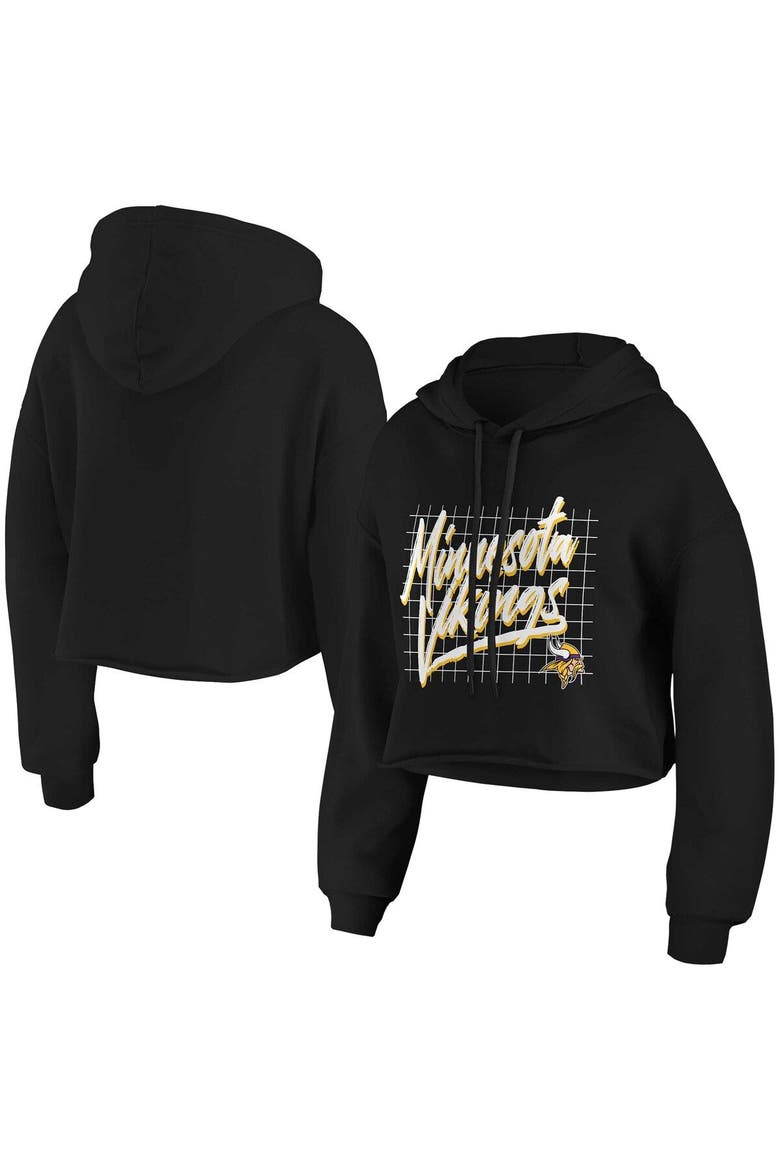 Women's WEAR by Erin Andrews Black Minnesota Vikings Domestic Cropped Pullover Hoodie, Main, color, Black