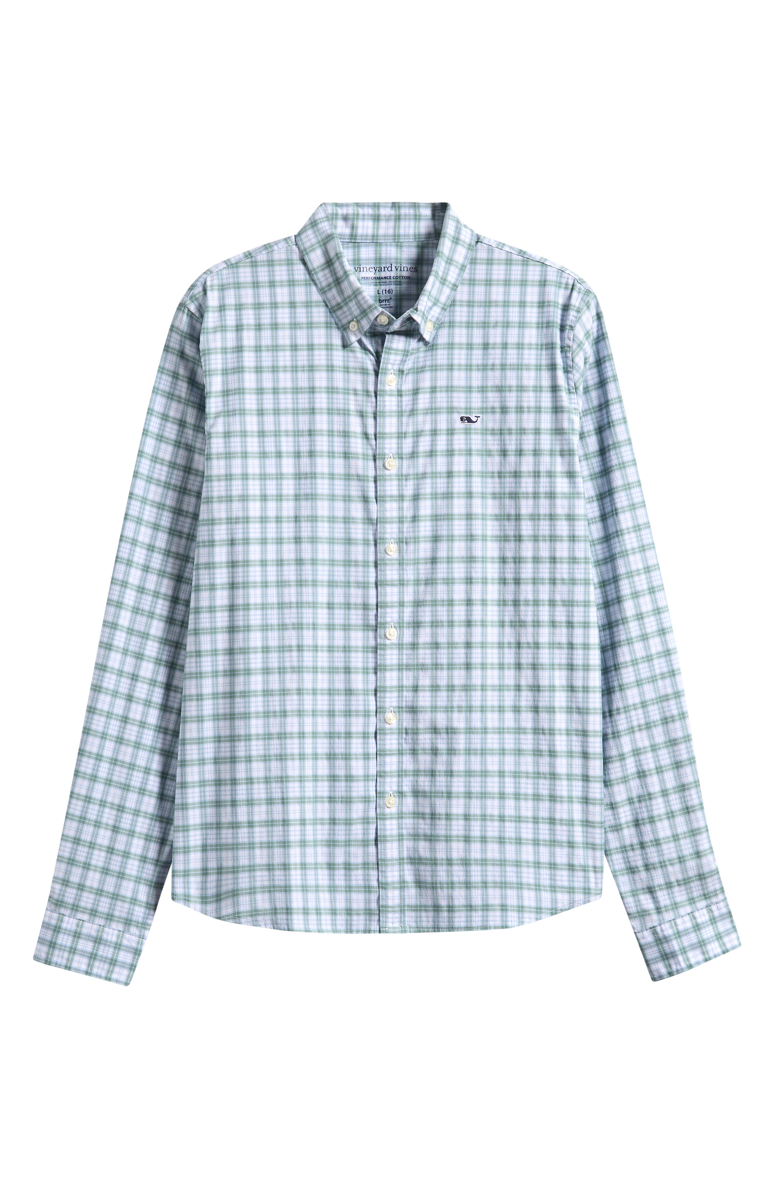 Vineyard Vines Kids' Lowcountry Plaid Performance Cotton Shirt In Olive Dusk
