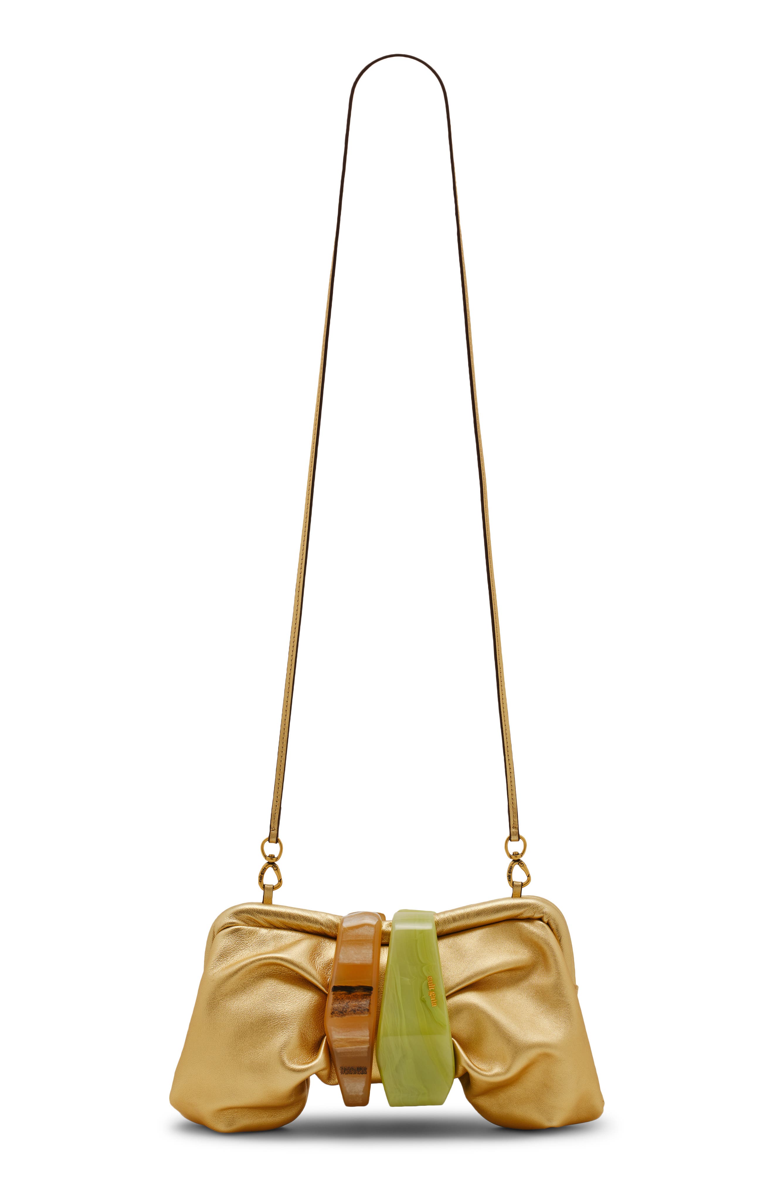 Cult Gaia Julita Leather Frame Clutch, Alternate, color, Brass
