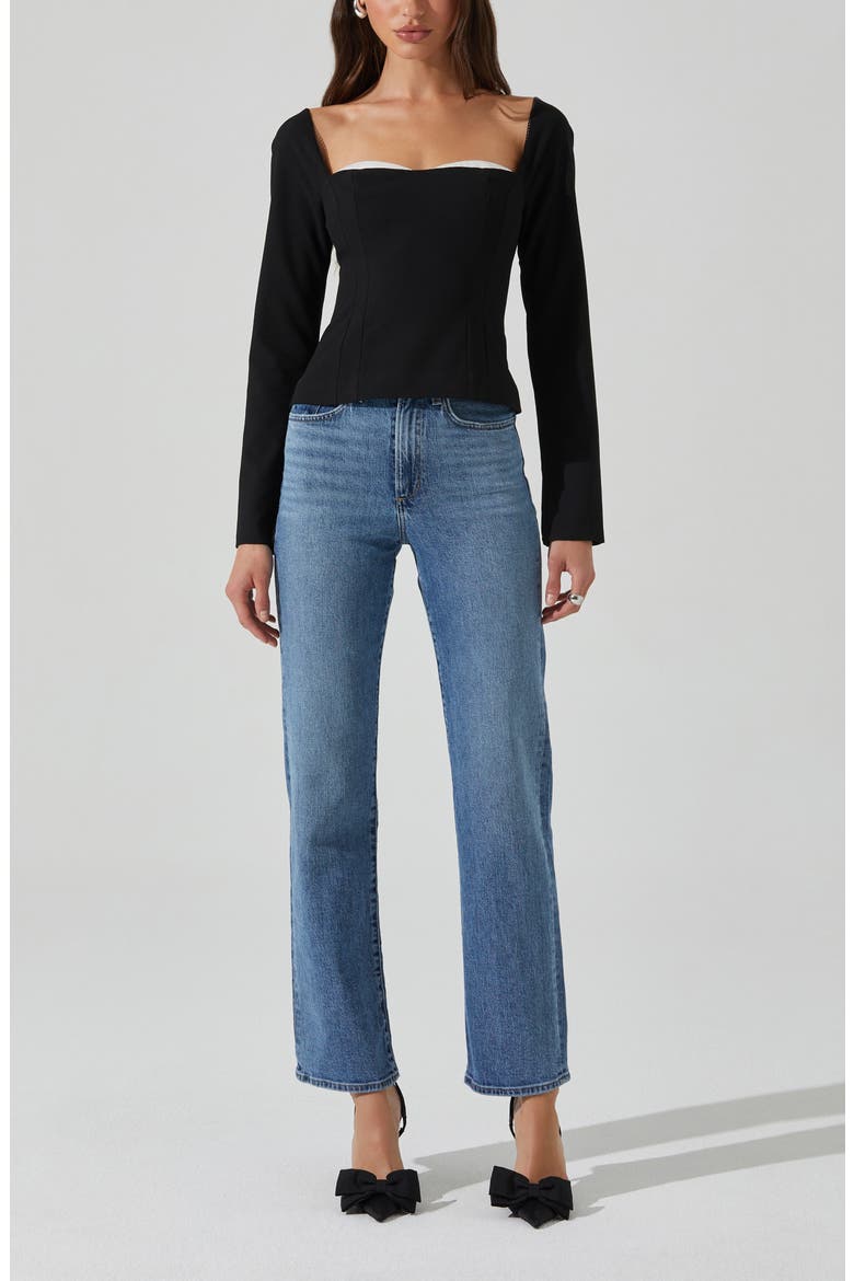 Whitley Square Neck Long Sleeve Shirt, Alternate, color, BLACK WHITE