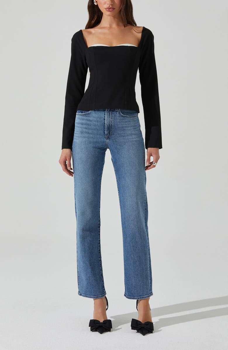 ASTR the Label Whitley Square Neck Long Sleeve Shirt, Alternate, color, Black White