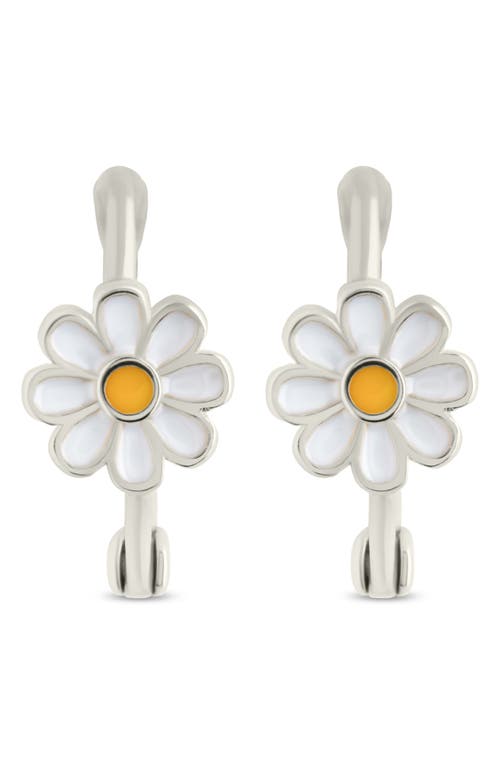 Sterling Forever Stella Flower Hoop Earrings In Silver