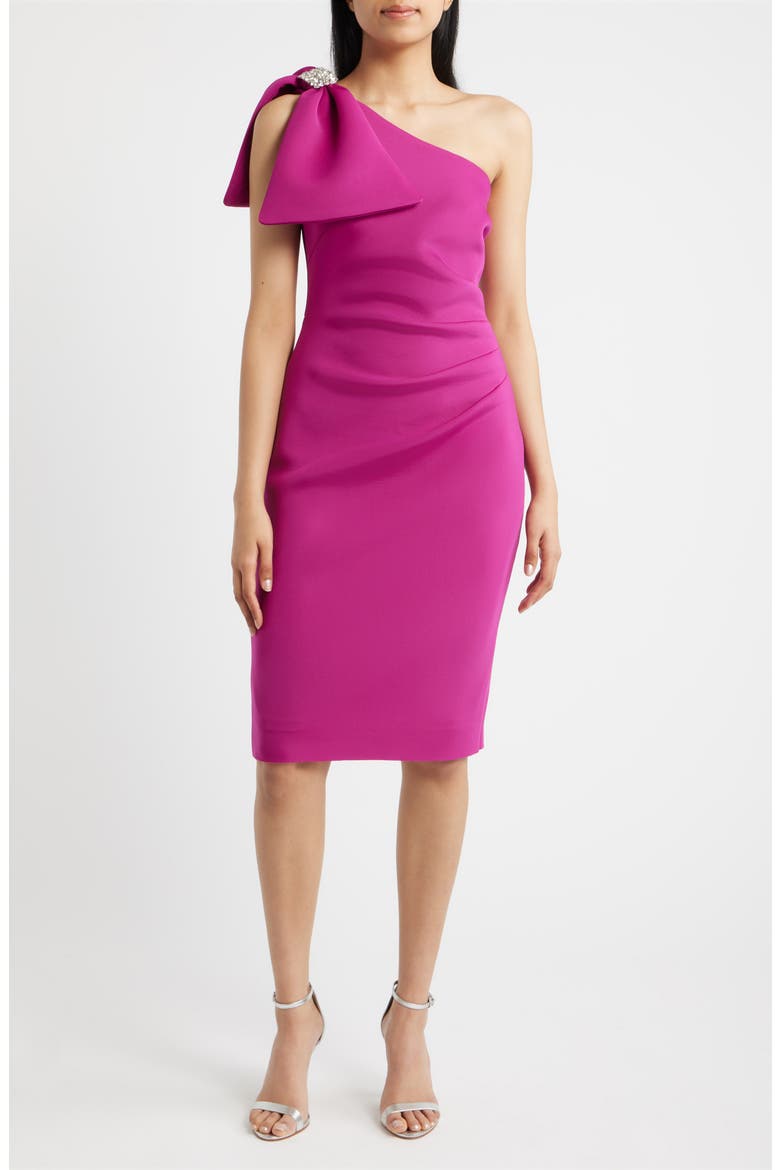 Pleated One-Shoulder Sheath Dress, Main, color, MAGENTA