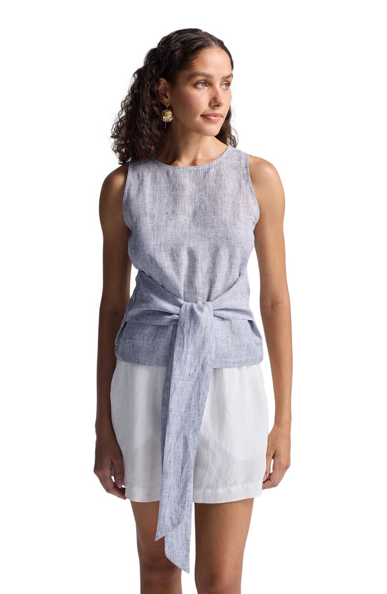 Reistor Womens Front-tie Top in Linen Stripes XX Large, Alternate, color, Pin Striped Linen