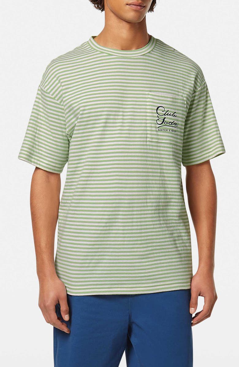 Scotch & Soda Relaxed Fit Stripe Pocket T-Shirt, Main, color, Pistachio Stripe